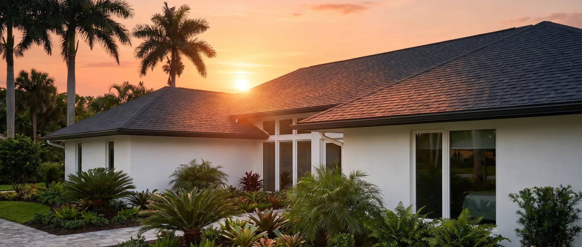 Beautiful Florida home with new roof at sunset